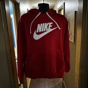 Nike Hoodie Men's Large Red Colorblock Club Fleece Pullover Sweatshirt BV2973